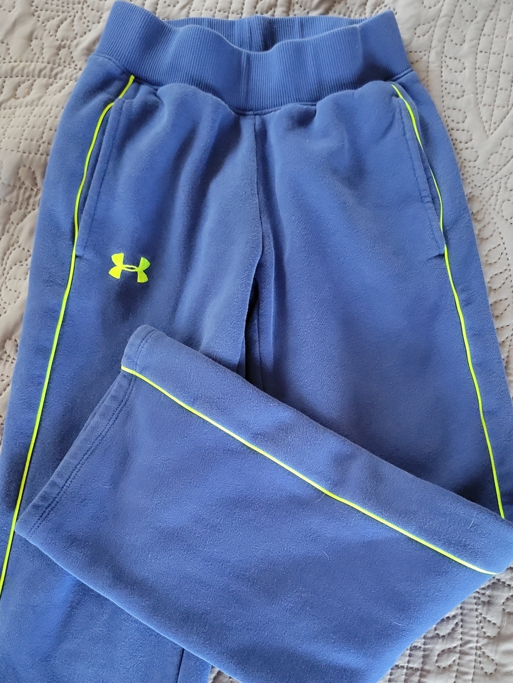 Under Armour Loose Fit Straight Leg Blue Sweatpants with Neon Yellow Trim